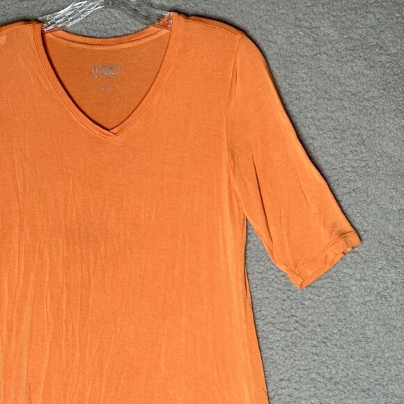 LOGO Lori Goldstein Orange Tunic Top Small Layered Hem Rayon Spandex Blouse Boho - Picture 4 of 10